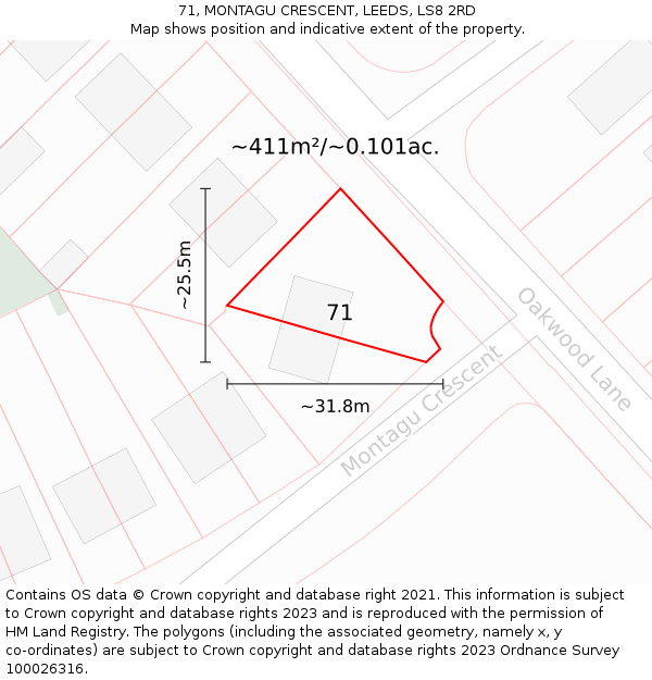 71, MONTAGU CRESCENT, LEEDS, LS8 2RD: Plot and title map