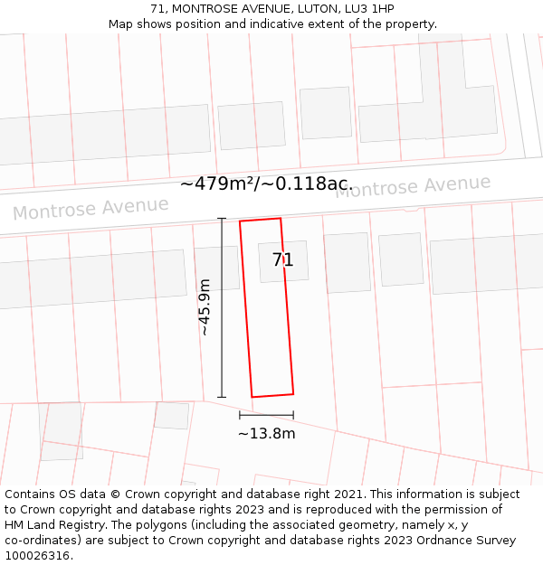 71, MONTROSE AVENUE, LUTON, LU3 1HP: Plot and title map