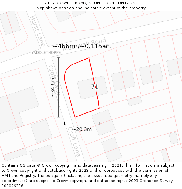 71, MOORWELL ROAD, SCUNTHORPE, DN17 2SZ: Plot and title map