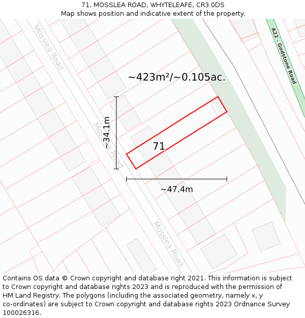 71, MOSSLEA ROAD, WHYTELEAFE, CR3 0DS: Plot and title map