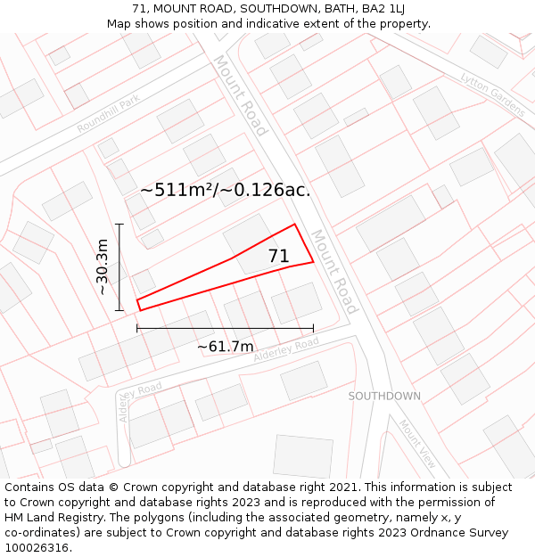 71, MOUNT ROAD, SOUTHDOWN, BATH, BA2 1LJ: Plot and title map