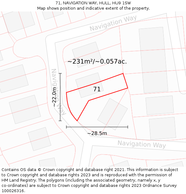 71, NAVIGATION WAY, HULL, HU9 1SW: Plot and title map