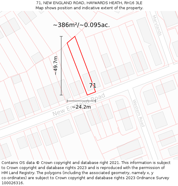 71, NEW ENGLAND ROAD, HAYWARDS HEATH, RH16 3LE: Plot and title map