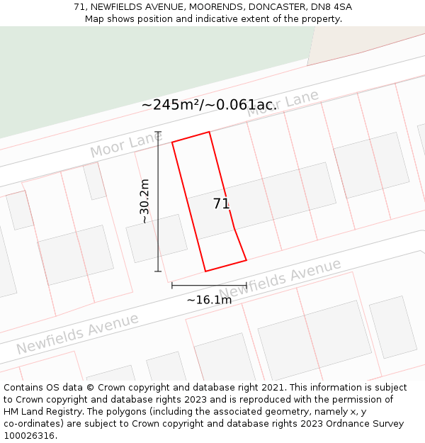 71, NEWFIELDS AVENUE, MOORENDS, DONCASTER, DN8 4SA: Plot and title map