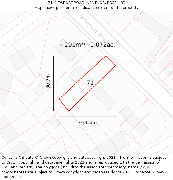 71, NEWPORT ROAD, VENTNOR, PO38 1BD: Plot and title map
