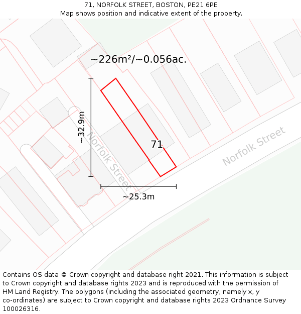 71, NORFOLK STREET, BOSTON, PE21 6PE: Plot and title map