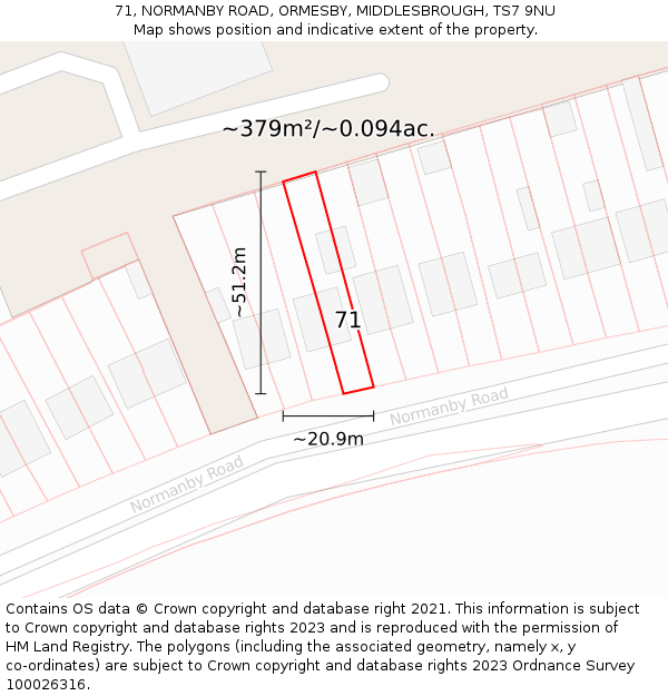 71, NORMANBY ROAD, ORMESBY, MIDDLESBROUGH, TS7 9NU: Plot and title map