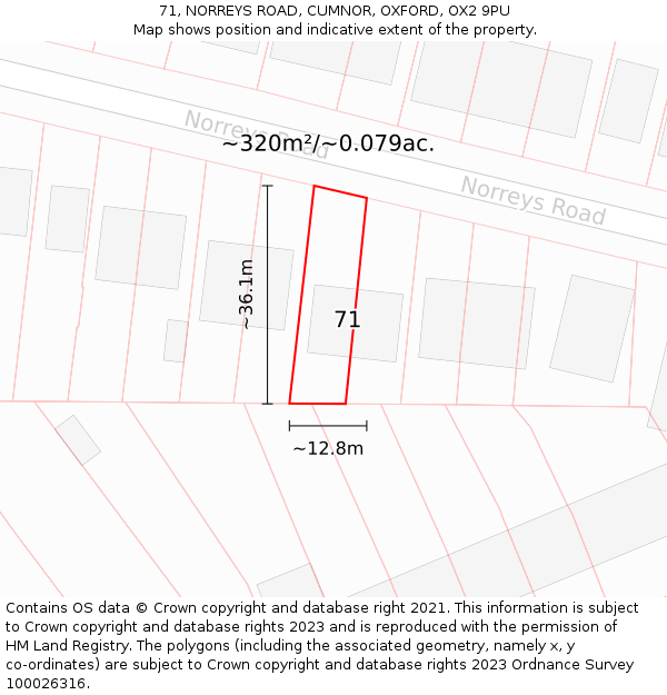 71, NORREYS ROAD, CUMNOR, OXFORD, OX2 9PU: Plot and title map