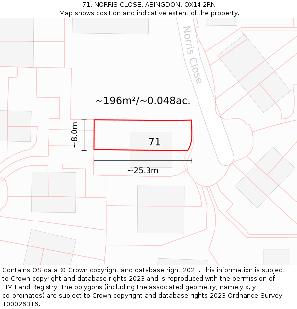 71, NORRIS CLOSE, ABINGDON, OX14 2RN: Plot and title map