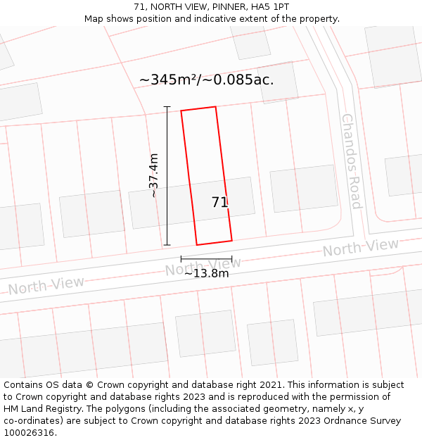 71, NORTH VIEW, PINNER, HA5 1PT: Plot and title map