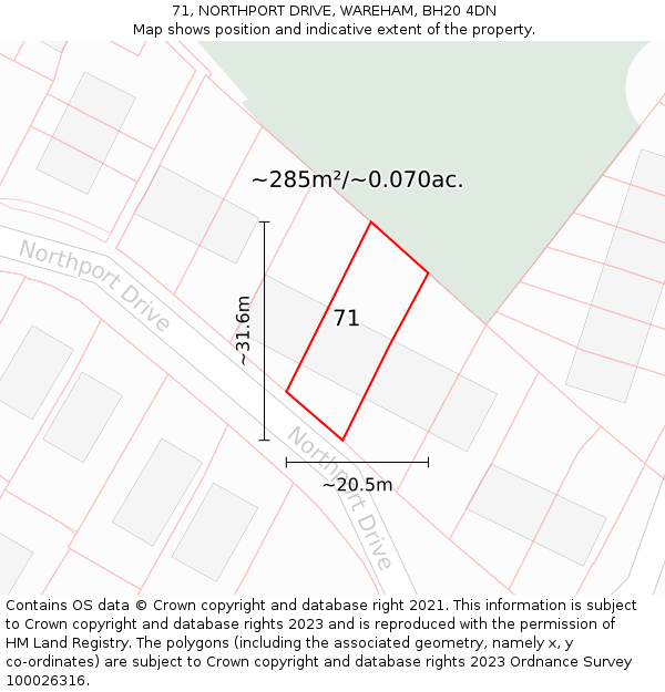 71, NORTHPORT DRIVE, WAREHAM, BH20 4DN: Plot and title map