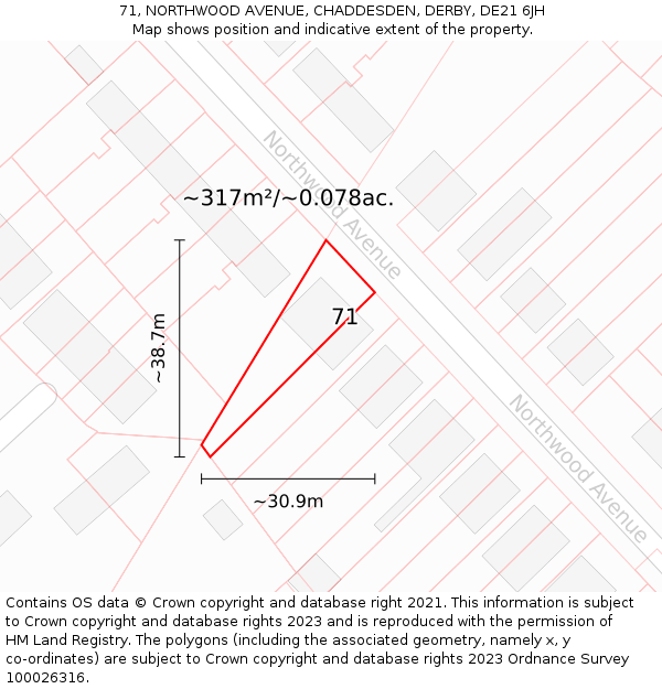 71, NORTHWOOD AVENUE, CHADDESDEN, DERBY, DE21 6JH: Plot and title map