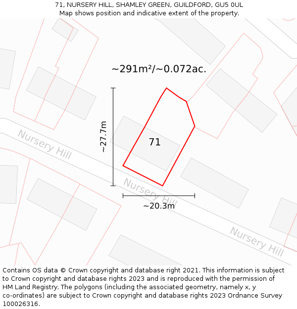 71, NURSERY HILL, SHAMLEY GREEN, GUILDFORD, GU5 0UL: Plot and title map