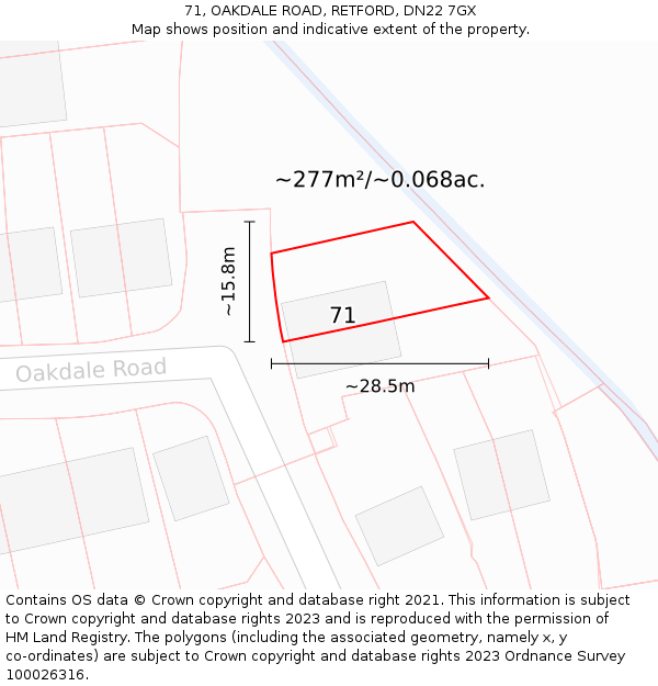 71, OAKDALE ROAD, RETFORD, DN22 7GX: Plot and title map