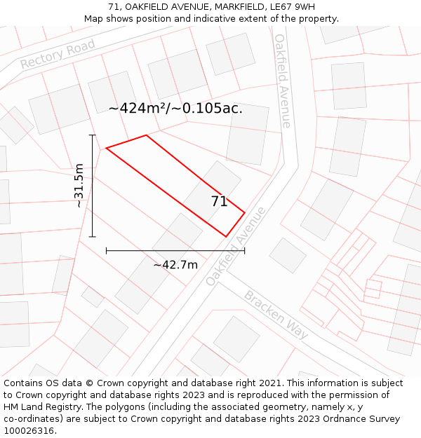 71, OAKFIELD AVENUE, MARKFIELD, LE67 9WH: Plot and title map