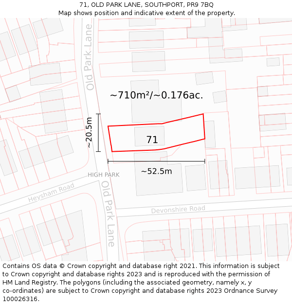 71, OLD PARK LANE, SOUTHPORT, PR9 7BQ: Plot and title map