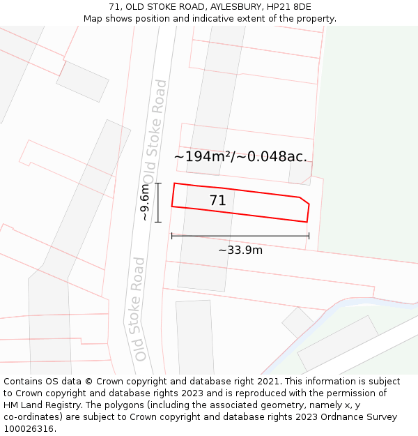 71, OLD STOKE ROAD, AYLESBURY, HP21 8DE: Plot and title map