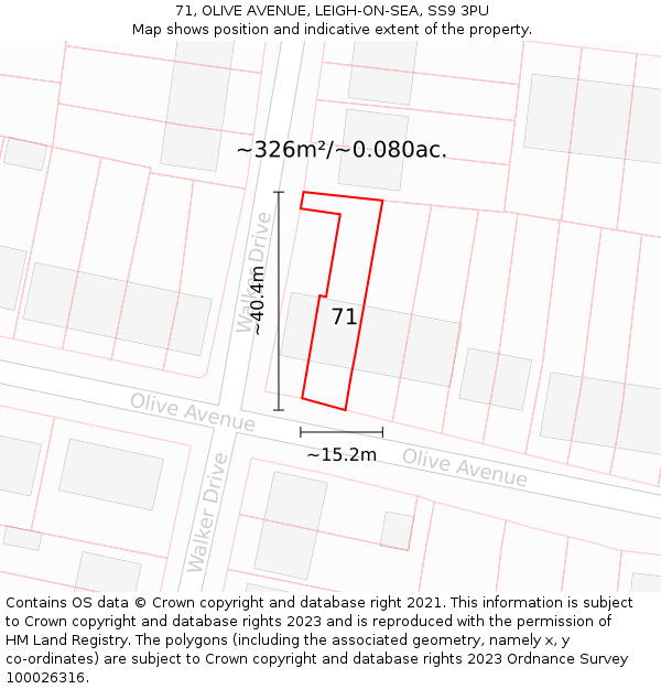 71, OLIVE AVENUE, LEIGH-ON-SEA, SS9 3PU: Plot and title map