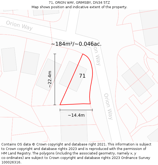71, ORION WAY, GRIMSBY, DN34 5TZ: Plot and title map