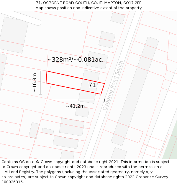 71, OSBORNE ROAD SOUTH, SOUTHAMPTON, SO17 2FE: Plot and title map