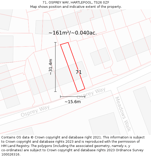 71, OSPREY WAY, HARTLEPOOL, TS26 0ZF: Plot and title map