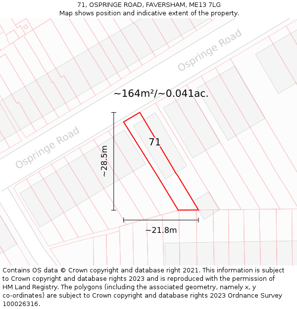 71, OSPRINGE ROAD, FAVERSHAM, ME13 7LG: Plot and title map
