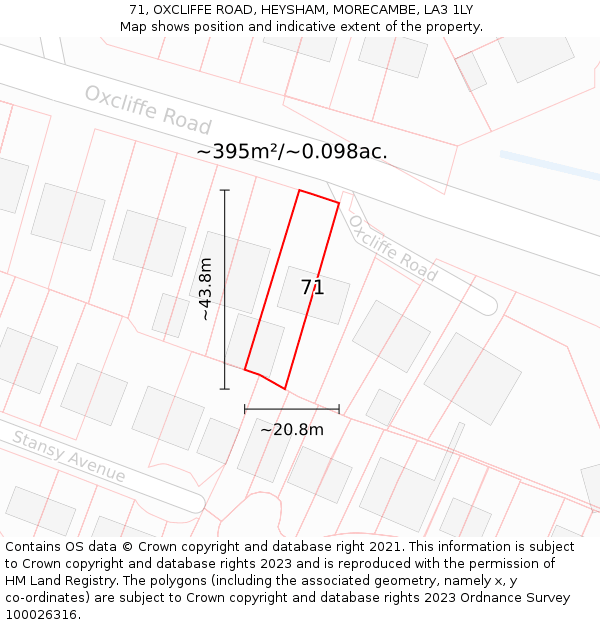 71, OXCLIFFE ROAD, HEYSHAM, MORECAMBE, LA3 1LY: Plot and title map