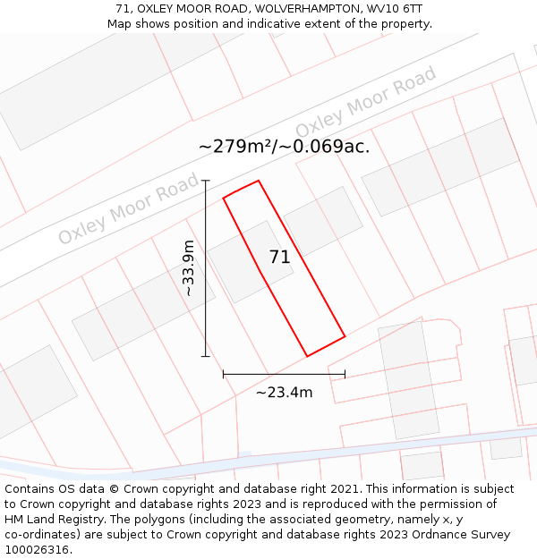 71, OXLEY MOOR ROAD, WOLVERHAMPTON, WV10 6TT: Plot and title map