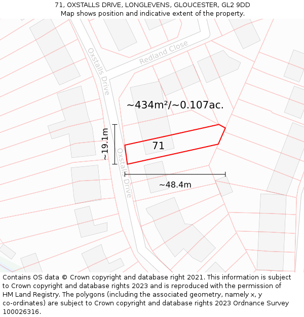 71, OXSTALLS DRIVE, LONGLEVENS, GLOUCESTER, GL2 9DD: Plot and title map