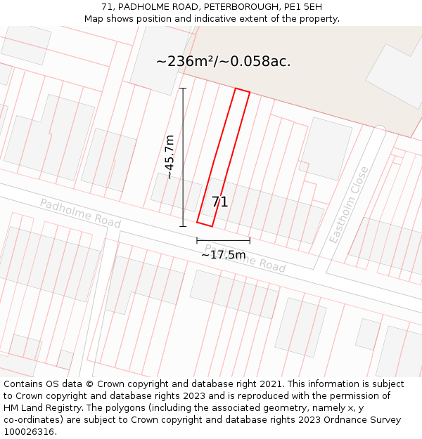 71, PADHOLME ROAD, PETERBOROUGH, PE1 5EH: Plot and title map