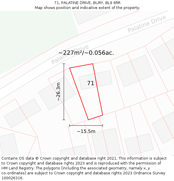 71, PALATINE DRIVE, BURY, BL9 6RR: Plot and title map