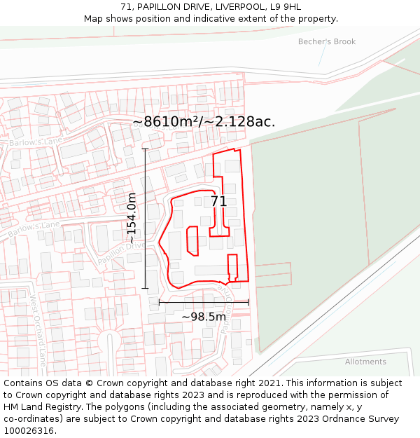 71, PAPILLON DRIVE, LIVERPOOL, L9 9HL: Plot and title map