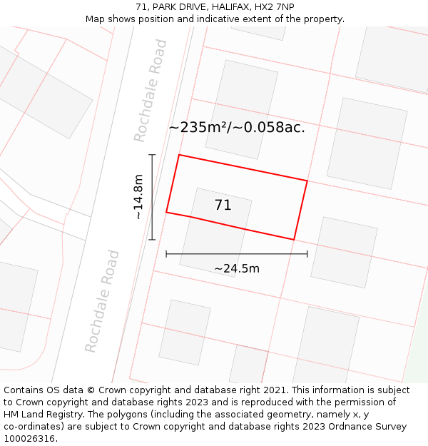 71, PARK DRIVE, HALIFAX, HX2 7NP: Plot and title map