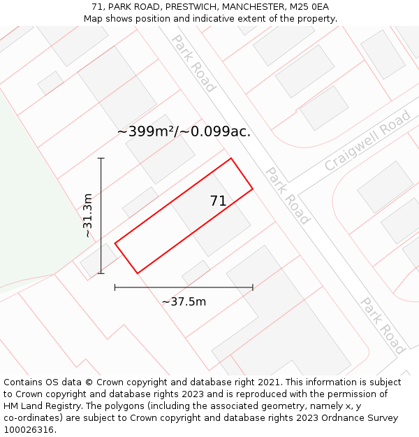 71, PARK ROAD, PRESTWICH, MANCHESTER, M25 0EA: Plot and title map