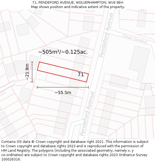 71, PENDEFORD AVENUE, WOLVERHAMPTON, WV6 9EH: Plot and title map