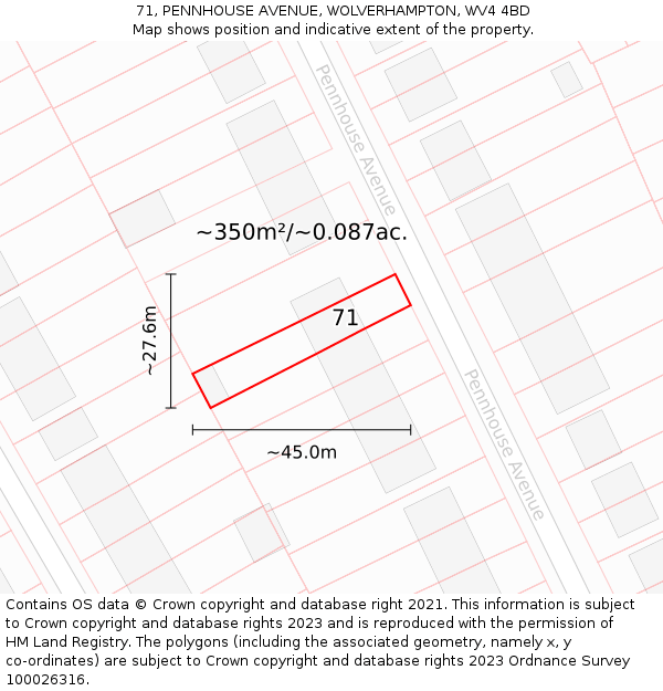 71, PENNHOUSE AVENUE, WOLVERHAMPTON, WV4 4BD: Plot and title map