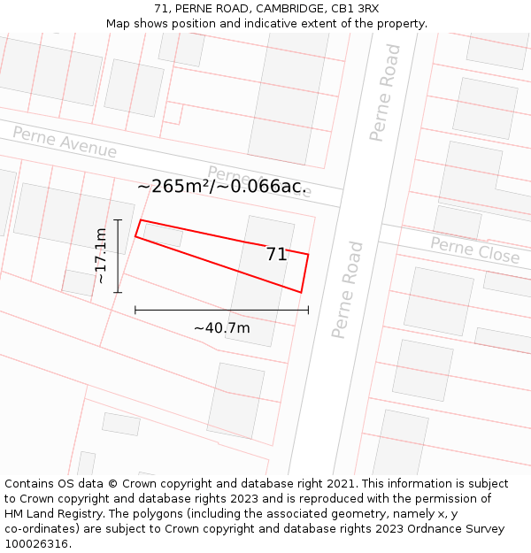 71, PERNE ROAD, CAMBRIDGE, CB1 3RX: Plot and title map