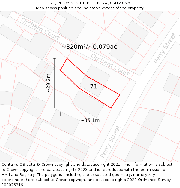 71, PERRY STREET, BILLERICAY, CM12 0NA: Plot and title map