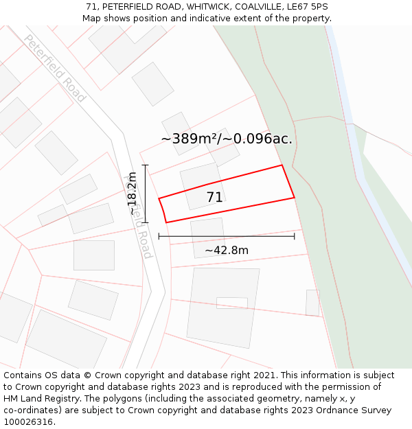 71, PETERFIELD ROAD, WHITWICK, COALVILLE, LE67 5PS: Plot and title map