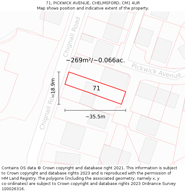 71, PICKWICK AVENUE, CHELMSFORD, CM1 4UR: Plot and title map