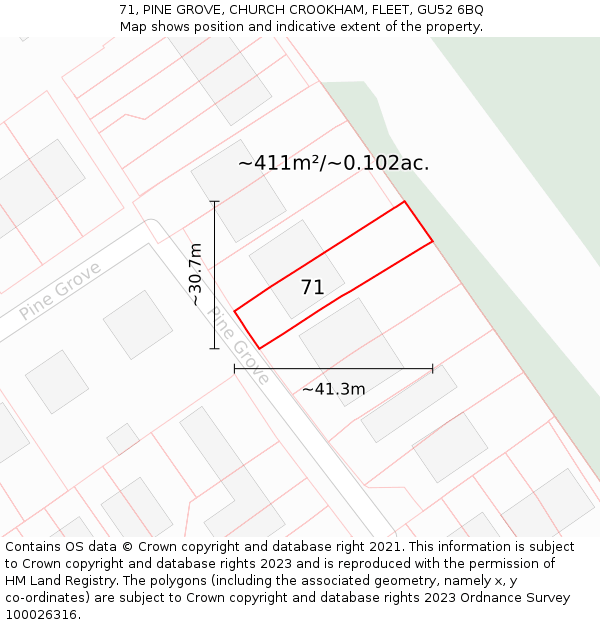 71, PINE GROVE, CHURCH CROOKHAM, FLEET, GU52 6BQ: Plot and title map