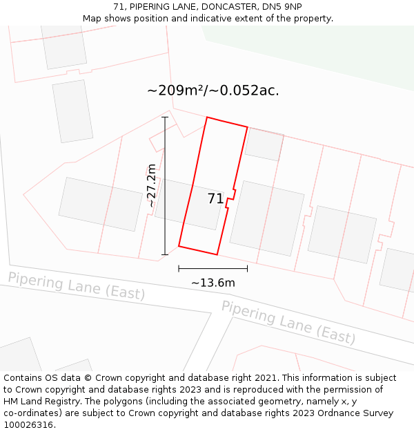 71, PIPERING LANE, DONCASTER, DN5 9NP: Plot and title map