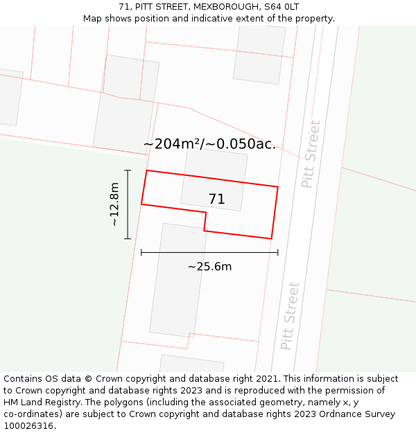 71, PITT STREET, MEXBOROUGH, S64 0LT: Plot and title map
