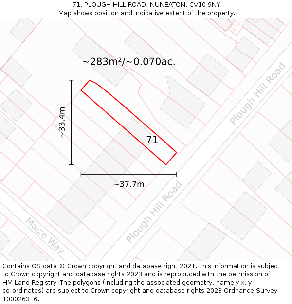 71, PLOUGH HILL ROAD, NUNEATON, CV10 9NY: Plot and title map