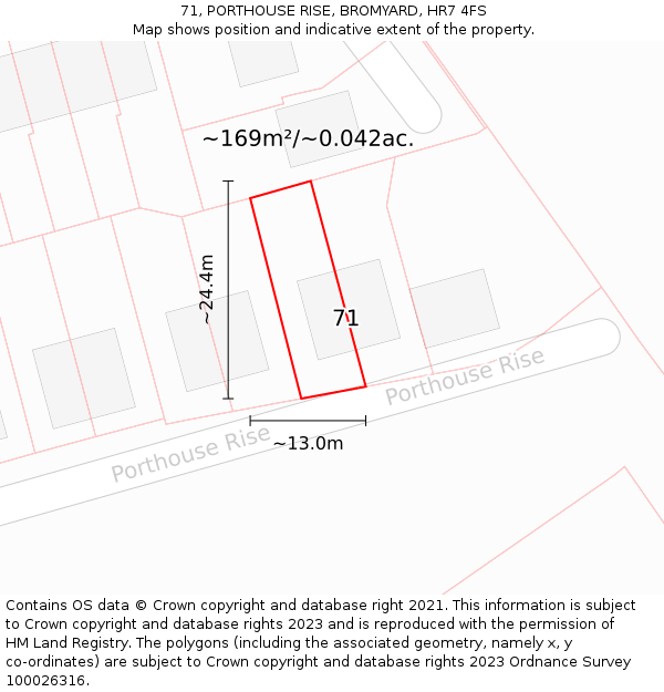 71, PORTHOUSE RISE, BROMYARD, HR7 4FS: Plot and title map