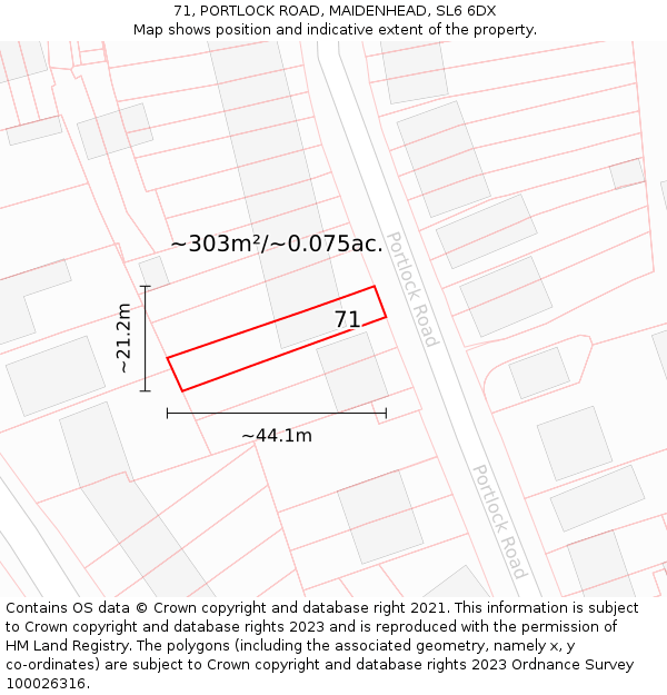 71, PORTLOCK ROAD, MAIDENHEAD, SL6 6DX: Plot and title map