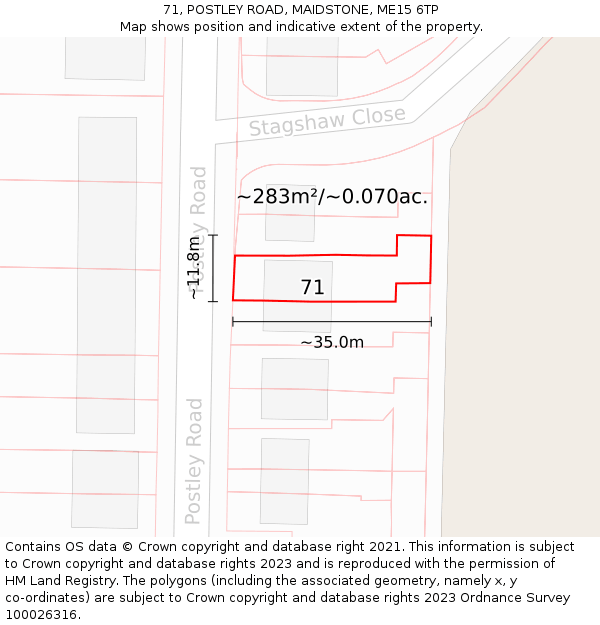 71, POSTLEY ROAD, MAIDSTONE, ME15 6TP: Plot and title map