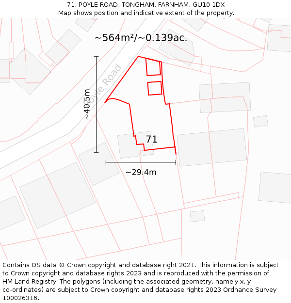 71, POYLE ROAD, TONGHAM, FARNHAM, GU10 1DX: Plot and title map