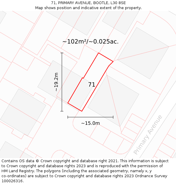 71, PRIMARY AVENUE, BOOTLE, L30 8SE: Plot and title map