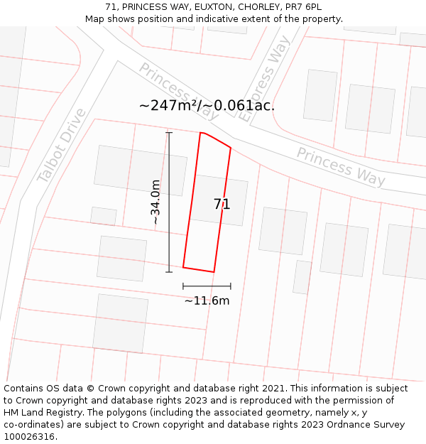 71, PRINCESS WAY, EUXTON, CHORLEY, PR7 6PL: Plot and title map